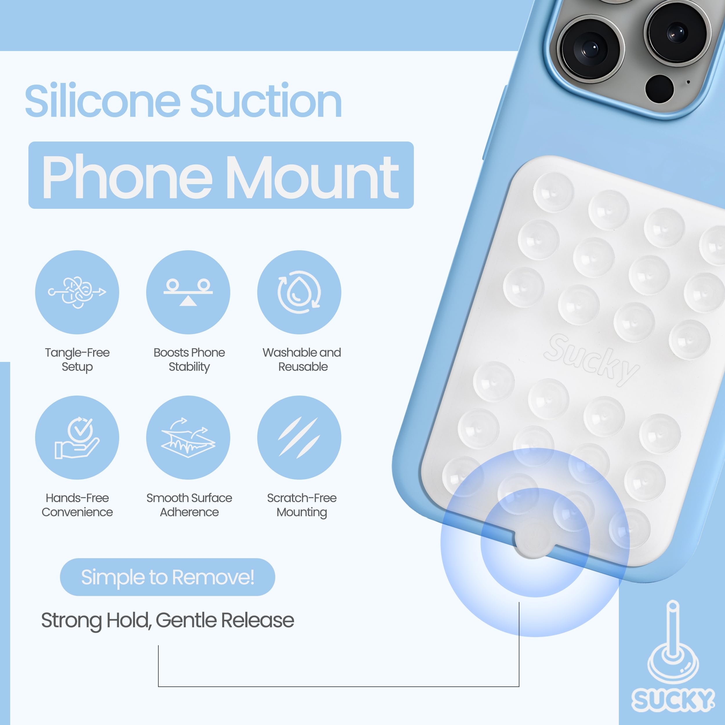 Sucky Double Sided Suction Phone Octo Cup Buddy Mount - Anti-Slip Holder, Hands-Free Phone Accessory For Iphone And Android - St